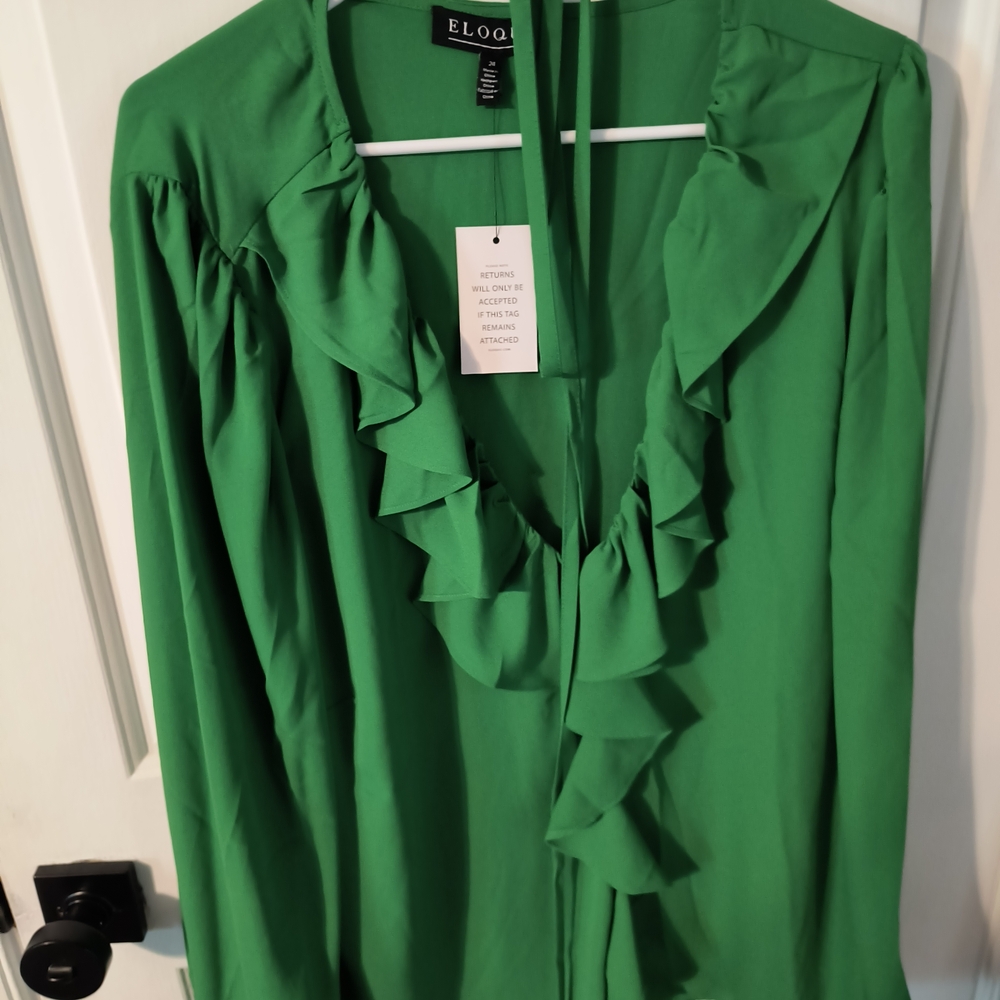 NWT Eloquii Green Ruffle Women's Top
